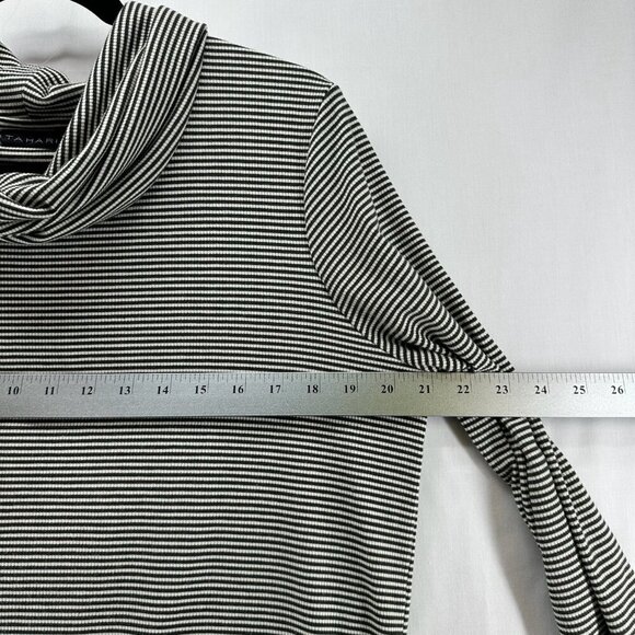 Tahari Top Size L Ribbed Striped Cowl Neck Long Sleeve Stretch Olive/ White - Picture 9 of 11